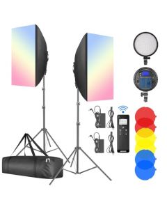 NEEWER Kit de Iluminación LED Softbox con Control Remoto 2.4G, 2 Pack 48W Bi Color Luz Fotografía Continua 2900K-7000K, Filtro de Color/Soporte/Soporte de Batería NP-F para Video en Exteriore, NW48 II