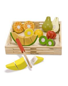 Melissa & Doug Frutas Para Cortar, Introduce los Conceptos de Porciones y Totales, Alimentos de Juguete, Juguete de Madera (17 Piezas)