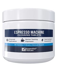 Essential Values Pastillas de limpieza para máquina de expreso para cafeteras automáticas Jura, Breville, Miele y otros, fabricado en EE. UU, 30 unidades, Blanco, 1, 1