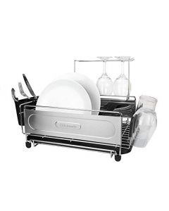 Cuisinart Secador de platos de acero inoxidable – Incluye escurridor de platos de alambre, organizador de utensilios, escurridor, soporte para utensilios y portavasos antideslizantes, 36,6 x 30,5 x 15,2 cm, acero inoxidable/negro