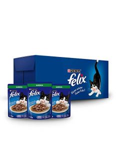 Purina Felix Pouches Alimento Húmedo Sabor Sardina, Paquete con 24 Pzas de 85g