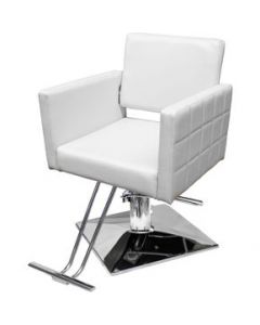 Silla Estetica Sillon Cuadrado Hidraulico Barbero Blanco - Blanco