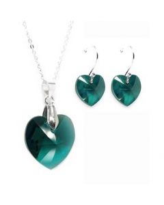 Collar y aretes Joyería Zvezda heart emerald con plata