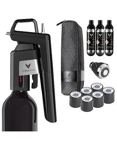 Coravin Timeless Six Plus - Sistema de conservación de vino – Protector de vino por vidrio, aireador de vino, 3 cápsulas de argón puro, 6 tapones de rosca, aguja de limpieza y estuche de transporte, color negro piano