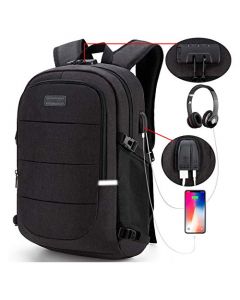 Mochila antirrobo, Mochila Impermeable,DOXUNGOO Mochila para portátil Hombre Mujer Mochila Aire Libre paracon bloqueo y con USB Puerto y puerto audífonos para Laptop hasta 15.6 pulgadas (negro)