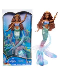 Mattel Disney The Little Mermaid Deluxe Ariel Doll con Cola Iridiscente, abalorio de joyería para el Cabello y Soporte para muñecas, Inspirada en la película