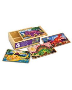 Melissa & Doug Rompecabezas de Dinosaurios, 4 Rompecabezas con Caja de Almacenamiento, Juguete de Madera (12 Piezas)