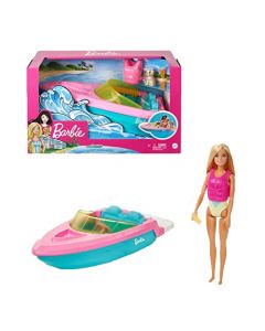 Barbie Set de Juego Lancha con Muñeca con una figura de animalito y un Bote para niñas de 3 años en adelante