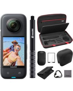 Insta360 X3 - Cámara de acción 360 impermeable, sensores de 12.7 mm, 48 MP, video HDR activo 5.7K 360, paquete con selfie stick invisible, tapa de lente, funda, protectores de pantalla (paquete de 4)