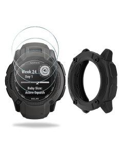 SHUAXI - Protector de visualización de reloj (3 + 1 unidad), compatible con garmin instinct 2x unidades solares, película de vidrio templado antiarañazos, cobertura completa de alta definición y funda protectora de TPU suave