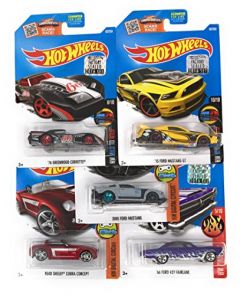 Hot Wheels Muscle Car Madness 5 Pack Random Diecast Bundle Set with Various Corvettes, Mustangs, Camaros, Chargers, GTO"s, Firebirds, Shelby, and More