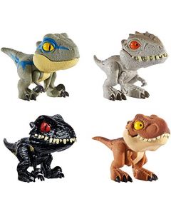 Jurassic World Dinobocazas, Pack de 4 dinosaurios de juguete para niños +4 años (Mattel GKH02)