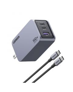 UGREEN Nexode Pro 100W Cargador Tipo C con Cable C 100W 1.5M, PPS GAN Cargador de Pared 3 Puertos Carga Rápida Compatible con MacBook Pro/Air, DELL XPS, iPad Pro, iPhone 15 Pro, Galaxy S23 y Más