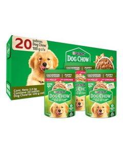 Purina Dog Chow Pouches Alimento Húmedo Cachorros Pollo, Paquete con 20 Pzas de 100g