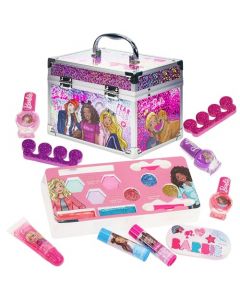 Townley Girl Barbie Train Case El Juego de Maquillaje cosmético Incluye Brillo de Labios, Brillo de Ojos, Pinceles, Esmalte de uñas, Accesorios para uñas y más. para niñas, Mayores de 3 años