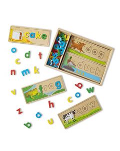 Melissa & Doug Juguete de Aprendizaje Mira y Deletrea, Juguetes de Desarrollo, Estuche de Madera, Desarrolla Habilidades de Vocabulario y de Deletreo, Más de 50 Piezas de Madera