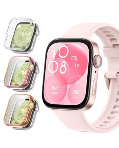 ZHIKE 3Piezas Mica Protector Compatible con Huawei Watch Fit 3,TPU Funda Protectora de Pantalla para Huawei Watch Fit 3 (Oro Rosa+Rosa+Transparente)