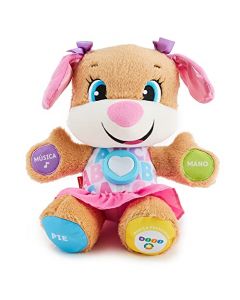 Fisher-Price - Ríe y Aprende Hermanita Aprende Conmigo Peluche para bebés con música y sonidos Enseña partes del cuerpo colores y formas Para 6 a 36 meses