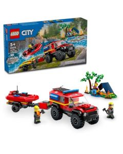 LEGO City Camioneta de Bomberos 4x4 con Barco de Rescate Set con vehículos de Juguete 60412