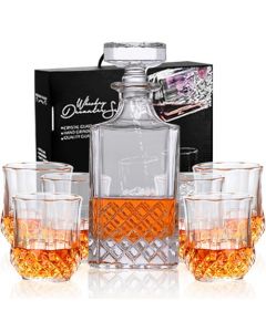 Vasos de Vidrio para Whisky con Decantador de Cristal 750ml, 6Pzs Vasos de Licor para Whiskey (290 ml), Juego Decantador de Whisky y Vasos de Escocés Coñac Bourbon Tequila Caja Regalo para Hombre Papá