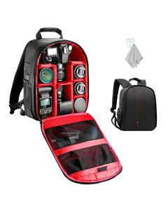 Mochila para Cámara Profesional Bolsa Impermeable para Cámara Mochila de Protección de Tamaño Universal de Viaje con Divisores Desmontables para Cámaras Nikon, Canon, Sony, GoPro y Accesorios(Negro+rojo)