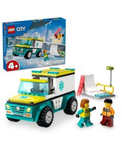 LEGO City Ambulancia de Emergencias y Chico con Snowboard Juego con vehículo de Juguete 60403