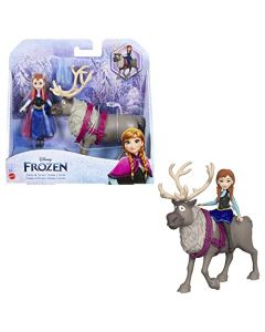 Disney Frozen Minis Anna y Sven Muñeca pequeña con reno de juguete, +3 años (Mattel HLX03)