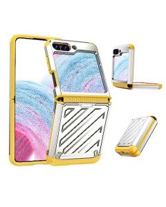 QYOUTH Funda para Samsung Galaxy Z Flip5 con protección de bisagras,Cubierta Protectora con Textura galvanizada Resistente a Impactos y caídas (Z Flip 5 Plateado)