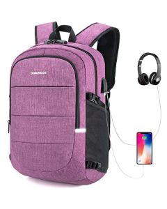 Mochila para portátil, mochila DOXUNGOO antirrobo unisex con bloqueo Mochila portátil delgada con puerto de carga USB y puerto para audífonos para mujeres y hombres, hasta 15.6 pulgadas(Púrpura)