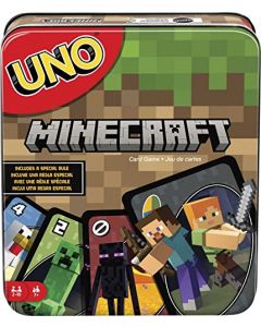 Mattel Games UNO Minecraft - Juego de Cartas para la noche Familiar con gráficos temáticos de Minecraft en una Lata Coleccionable para 2-10 Jugadores (Exclusivo de Amazon)