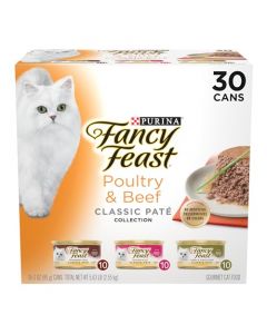 Purina Fancy Feast Classic Pate Poultry & Beef Collection Adult Wet Cat Food Variety Pack - Thirty (30) 3 oz. Cans