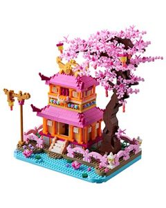 YUJNS - Juego de microbloques de arquitectura de casa de árbol de Sakura, bonsái japonés, mini ladrillos de construcción, kit de modelo de regalo para niños y adultos, 1810 piezas (con 2 cifras)