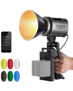 NEEWER MS60B Luz Vídeo con Kit de 6 Difusores de Color, 65W Mini COB Foco Lámpara 2,4G/App Control Bicolor 2700K-6500K Iluminación Continua Estudio Fotográfico 40000lux/m, CRI97+ TLCI98+, Bowens Mount