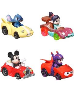 Hot Wheels Racerverse Vehículo de Juguete Paquete de 4 de Personajes de Disney con Hero para niños de 3 años en adelante