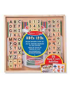 Melissa & Doug Set Deluxe de Sellos de Madera - del ABC-123 (Artes y Manualidades, Almohadilla de Tinta de 4 Colores, Más de 70 piezas)