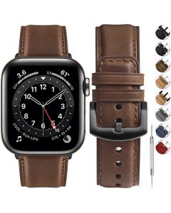 Fullmosa Correa Apple Watch Ultra 49mm (Series 7/8 con 45mm Series SE/6/5/4 con 44mm, Series 3/2/1 con 42mm Yola Serie Pulsera de Piel Cuero Bruñida para iWatch, Marrón Oscuro + Hebilla Gris