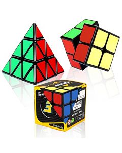 LLXXM 3 Piezas Juego de Cubo de Velocidad, Kit Speed Cube Profesional, Cubo de 2×2 3×3 Pirámide, Ejercitar Capacidad Razonamiento y Aliviar Estrés para Niños y Adultos(Borde Negro)