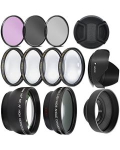 Kit de lentes Ultra Deluxe para Nikon D3400, D3500, D5600 con lente de 18-55 mm, Sony A7, A7III con 28-70 mm, A6000, A6400, A6600 - Incluye: 7 filtros de 55 mm + 55 mm gran angular y teleobjetivo