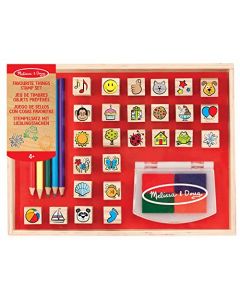 Melissa & Doug Set de Sellos de Cosas Favoritas con Tinta Lavable, Juguete de Madera, Artes y Manualidades (26 Piezas)