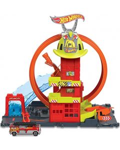 Hot Wheels City Pista de Juguete Súper Estación de Bomberos para niños de 4 años en adelante, Multicolor