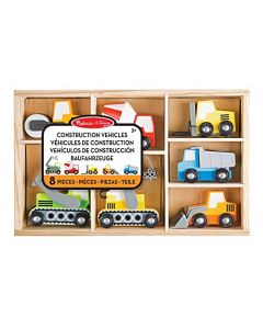 Melissa & Doug Vehículos de Construcción, Juguetes de Madera (7 Vehículos: ¡Tractores, Aplanadora, Grúa, Mezclador de Cemento y Más!)