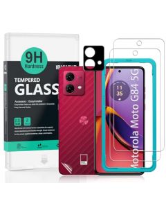 IBYWIND 2 Piezas Protector Pantalla para Motorola Moto G84 5G 6.5"(No para Motorola Moto G82/G72/G73/G62 5G)+1 Pieza Protector Cámara+1 Pieza Protector Trasera Fibra Carbono,Dureza 9H Cristal Templado