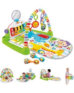 Fisher-Price Gimnasio para bebés con juguete de aprendizaje de piano Kick & Play con contenido educativo de etapas inteligentes y 2 juguetes suaves de sonajero de maracas [exclusivo de Amazon]