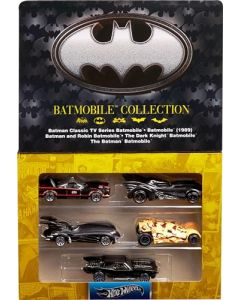 Hot Wheels - Coches de Juguete fundidos a Escala 1:64, Juego de 5 vehículos Batman 85 Aniversario con 5 réplicas Diferentes de Batmobile en Embalaje conmemorativo