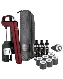 Coravin Timeless Six Plus - Sistema de conservación de vino – Protector de vino por vidrio, aireador de vino, 3 cápsulas de argón puro, 6 tapones de rosca, aguja de limpieza y estuche de transporte, color burdeos