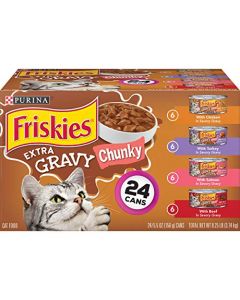 Purina Friskies Extra Gravy Chunky Adult Wet Cat Food Variety Pack - Twenty-Four (24) 5.5 oz. Cans