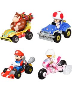 Hot Wheels Mario Kart Vehículo de Juguete Paquete de 4 con la Princesa Peach en Moto Exclusiva para niños de 3 años en adelante