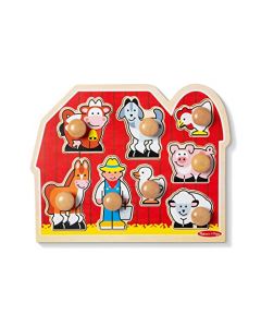 Melissa & Doug Rompecabezas de la Granja con Clavijas Grandes e Ilustraciones de la Granja a Todo Color, Construcción de Madera Extra-Gruesa, 8 Piezas