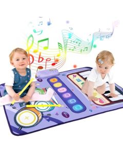 OYEWRK Tapete Musical para Niños,2-in-1 Tapete Musical con Tambor,Teclado de Suelo Plegable con 7 Sonidos de Instrumentos con 13 Canciones de demostración y 8 Canciones rítmicas