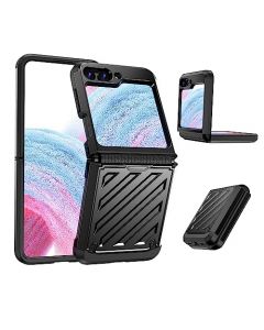 QYOUTH Funda para Samsung Galaxy Z Flip5 con protección de bisagras,Cubierta Protectora con Textura galvanizada Resistente a Impactos y caídas (Z Flip 5 Negro)